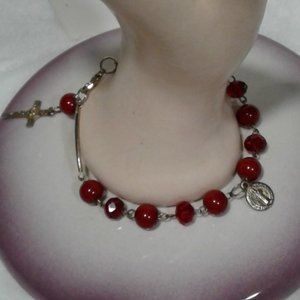 Beautiful RED Beads/Silver Tone  Bracelet